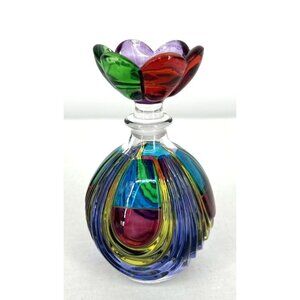 Murano Perfume Bottle with Stopper Hand Painted Made in Italy Multicolor 5"